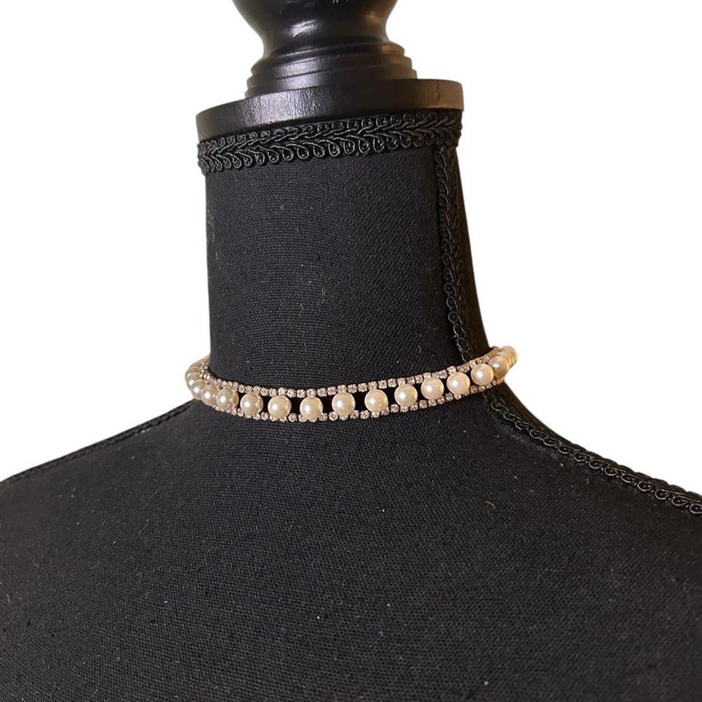Pearl Choker Faux Rhinestone Gold Tone Coquette Bridal Y2K Adjustable